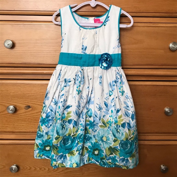 Pinky Other - Little Girls Blue and White Floral Dress